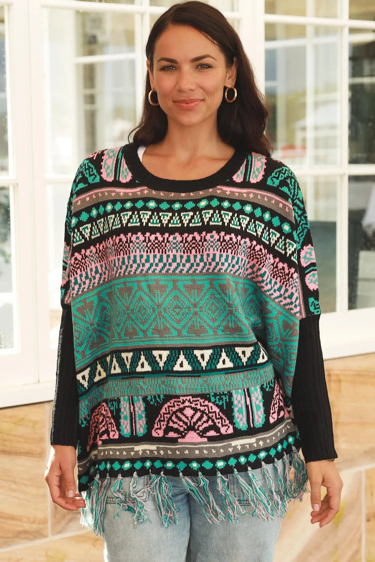 ARIZONA WIDE KNIT FRINGE JUMPER JADE