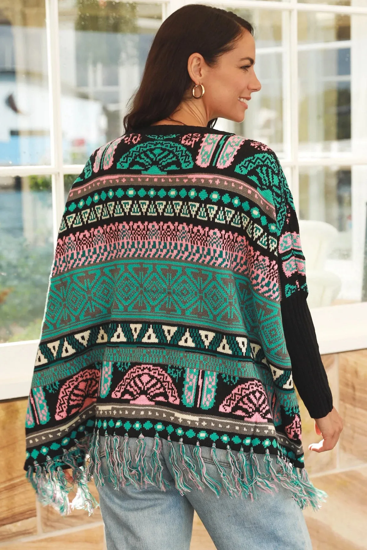 ARIZONA WIDE KNIT FRINGE JUMPER JADE