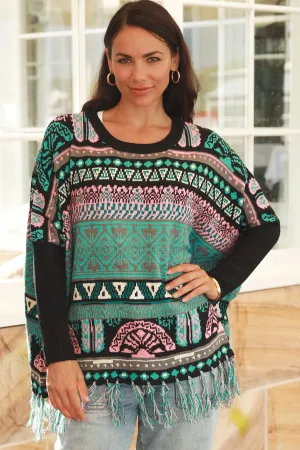 ARIZONA WIDE KNIT FRINGE JUMPER JADE