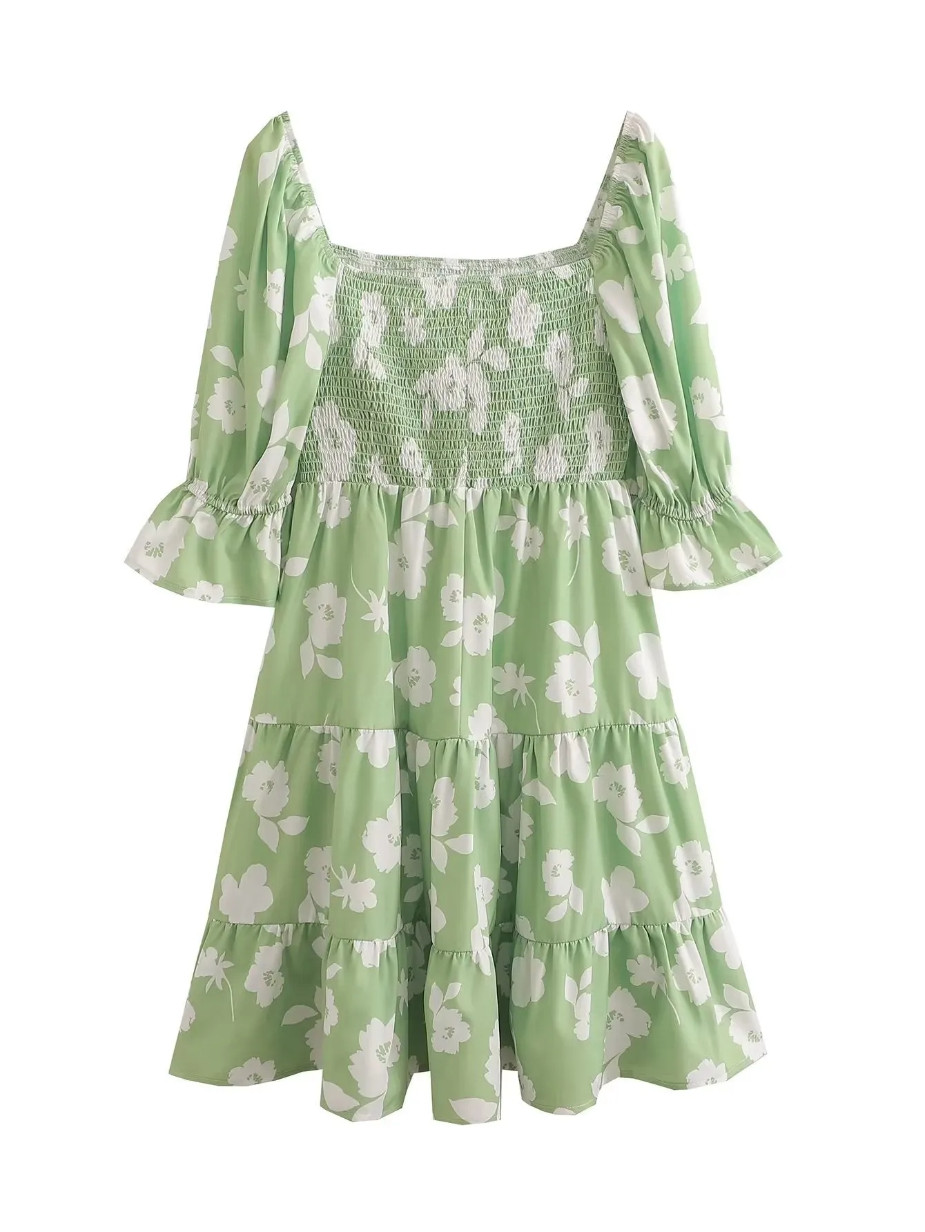 'Aspen' Floral Square-Neck Smocked Dress