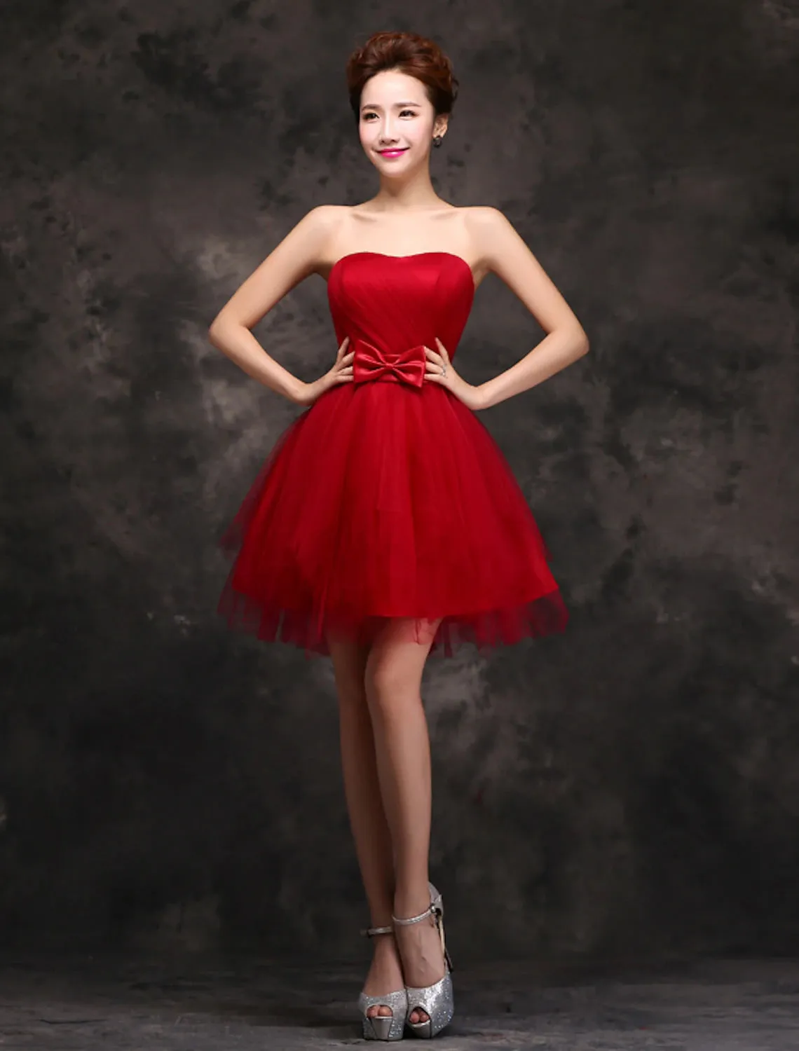 Ball Gown Cocktail Dresses Vintage Dress Wedding Guest Homecoming Short / Mini Sleeveless Sweetheart Tulle with Bow(s) Ruffles