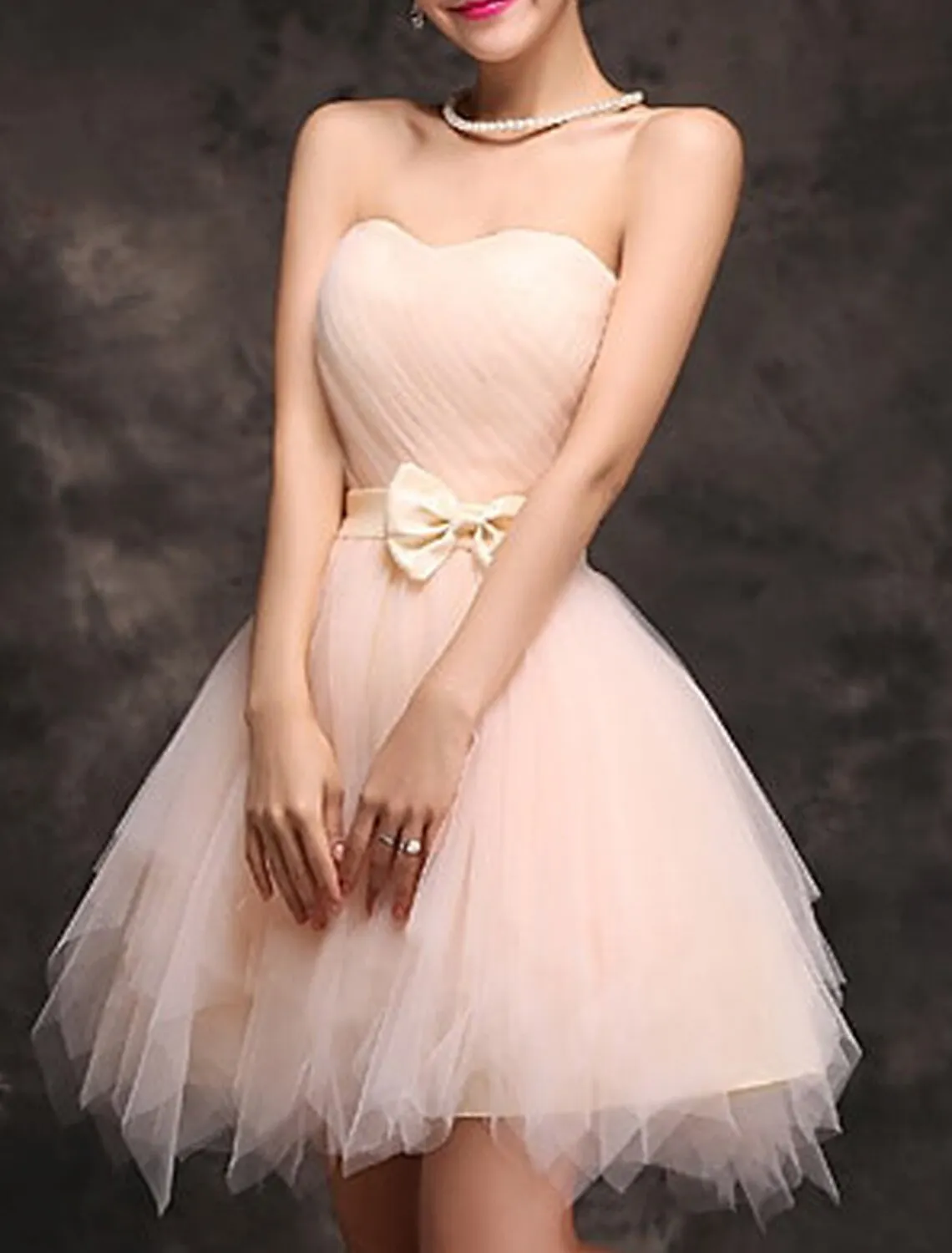 Ball Gown Cocktail Dresses Vintage Dress Wedding Guest Homecoming Short / Mini Sleeveless Sweetheart Tulle with Bow(s) Ruffles