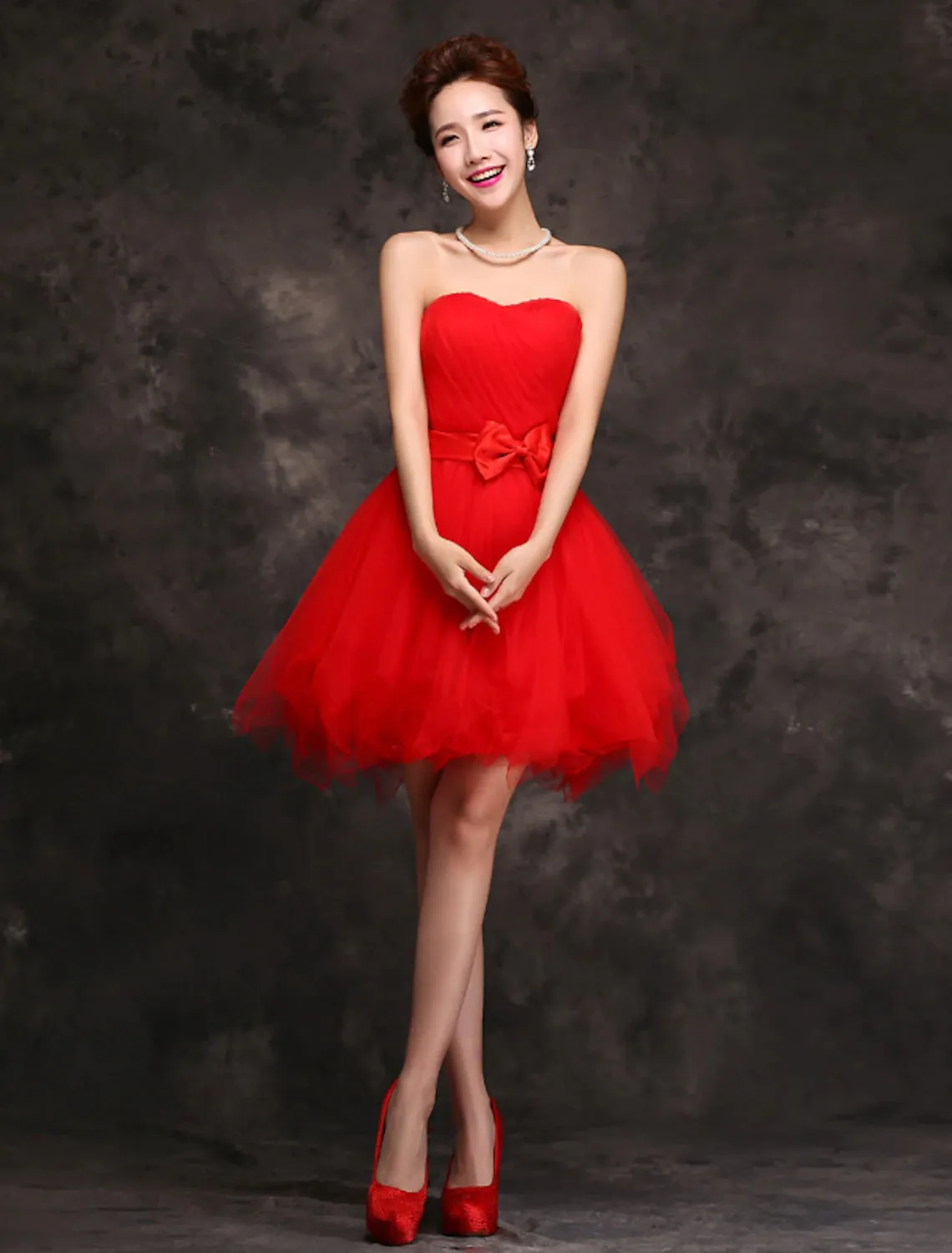 Ball Gown Cocktail Dresses Vintage Dress Wedding Guest Homecoming Short / Mini Sleeveless Sweetheart Tulle with Bow(s) Ruffles