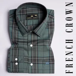 Bayoux Green with Onyx Black and Ferra Brown Twill Plaid Premium Cotton Shirt