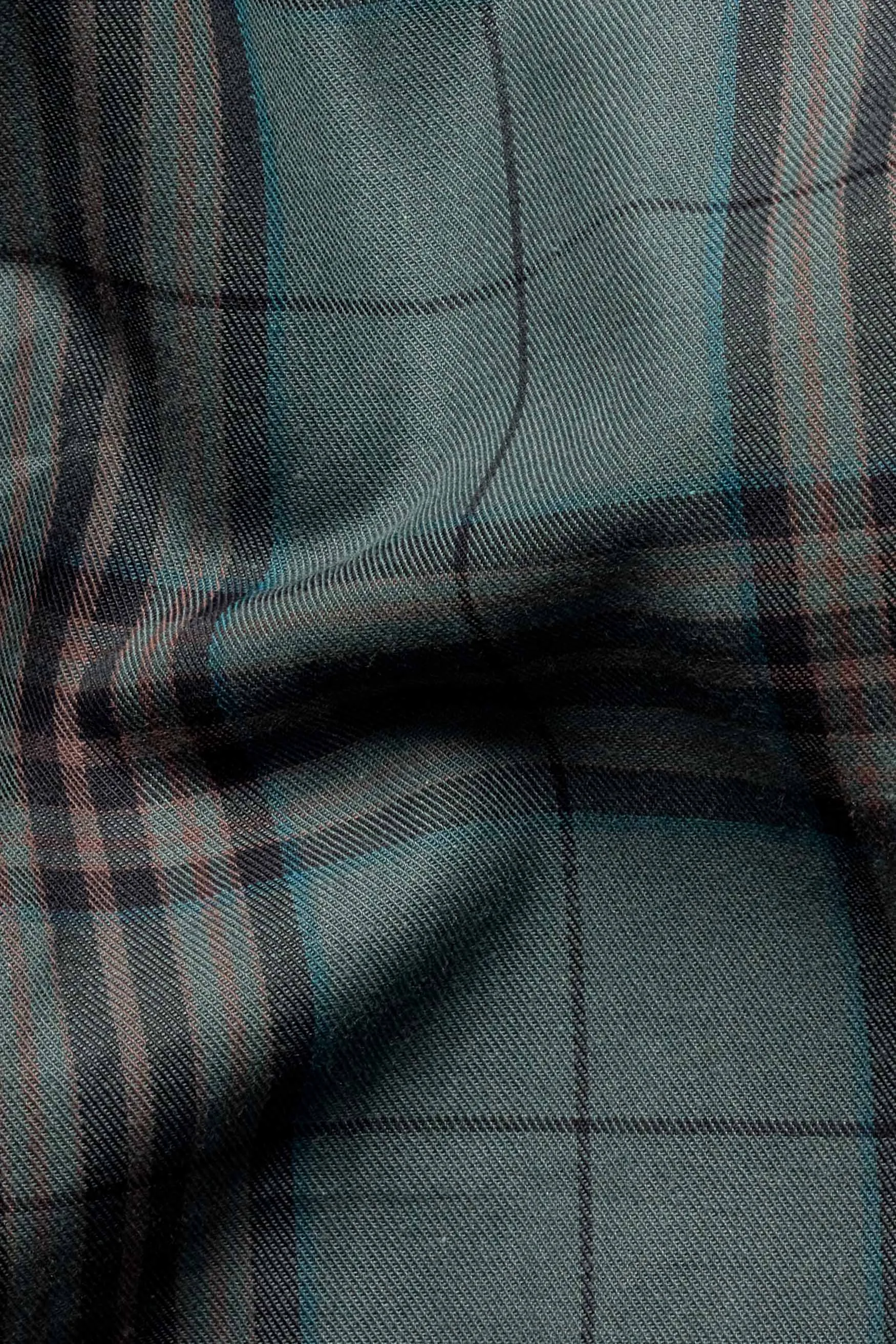 Bayoux Green with Onyx Black and Ferra Brown Twill Plaid Premium Cotton Shirt