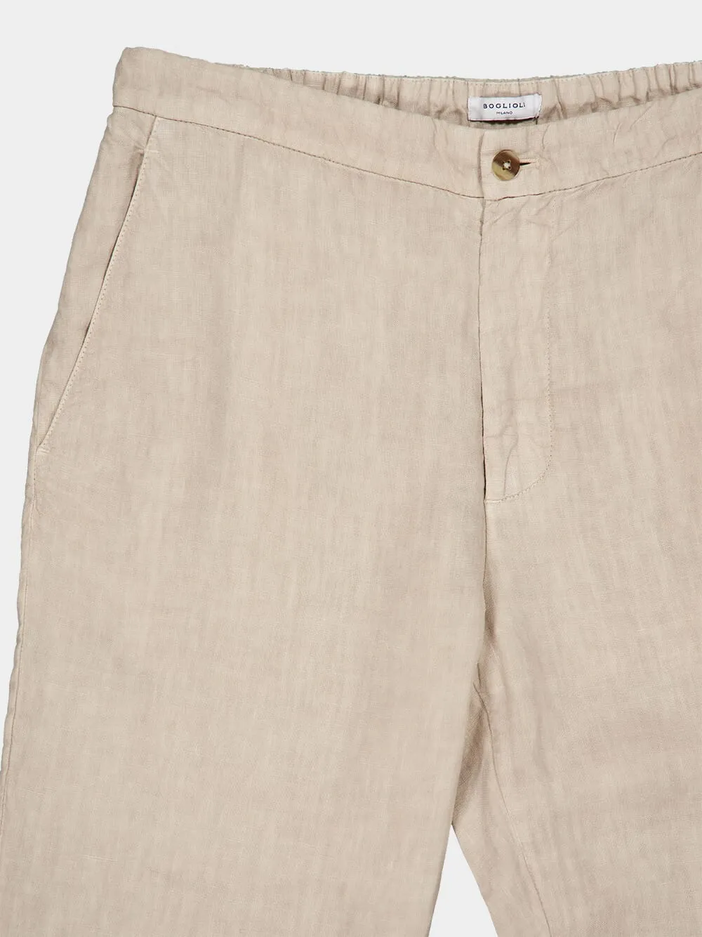 Beige Linen Tailored Pants