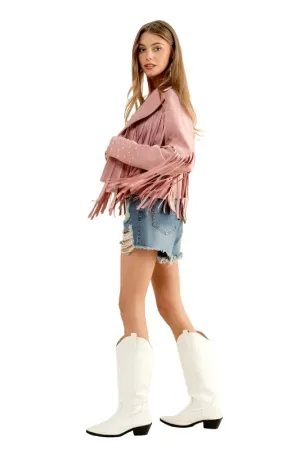 Black Studded Fringe Open Western Jacket