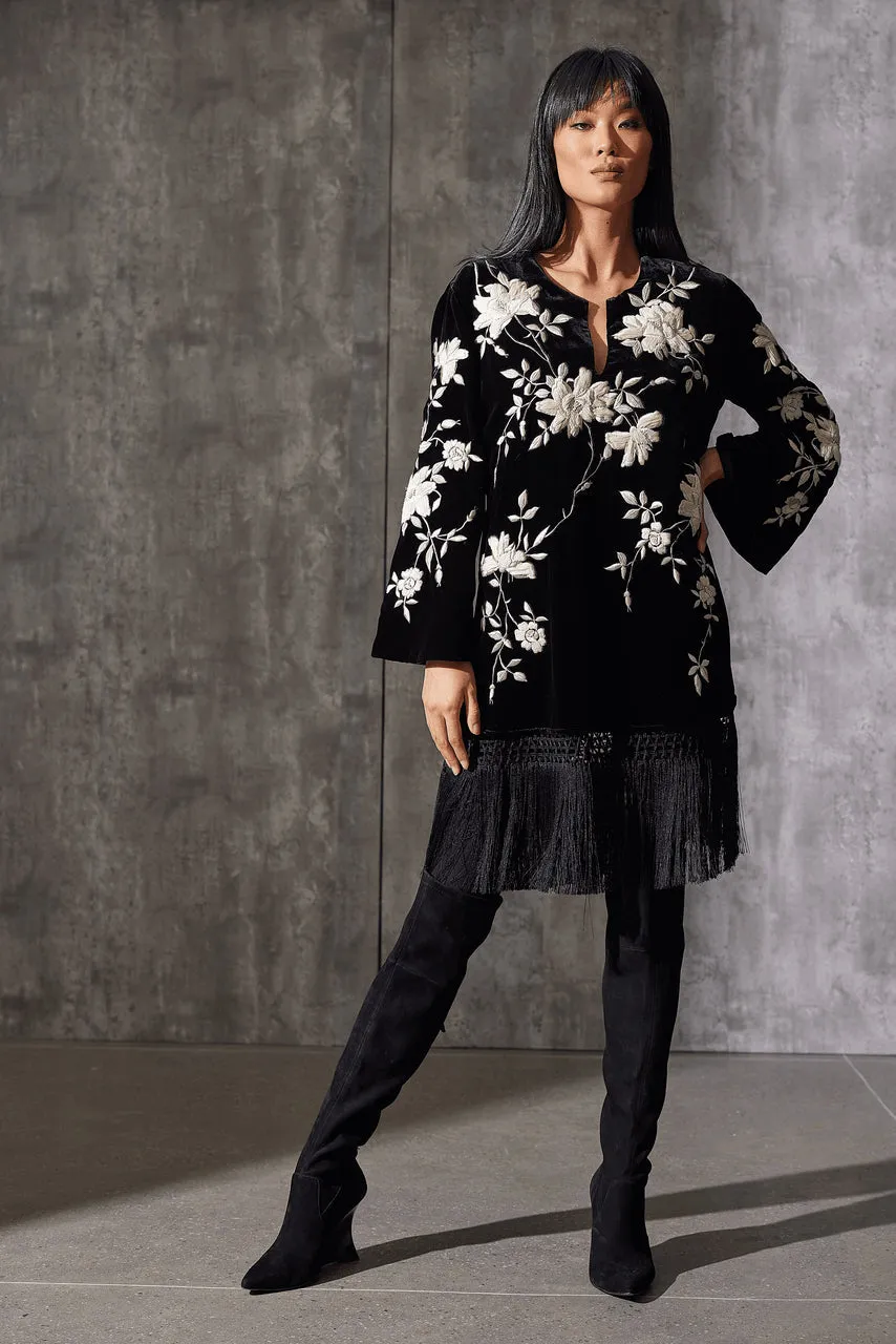 Couture Velvet Silk Embroidered Fringe Tunic