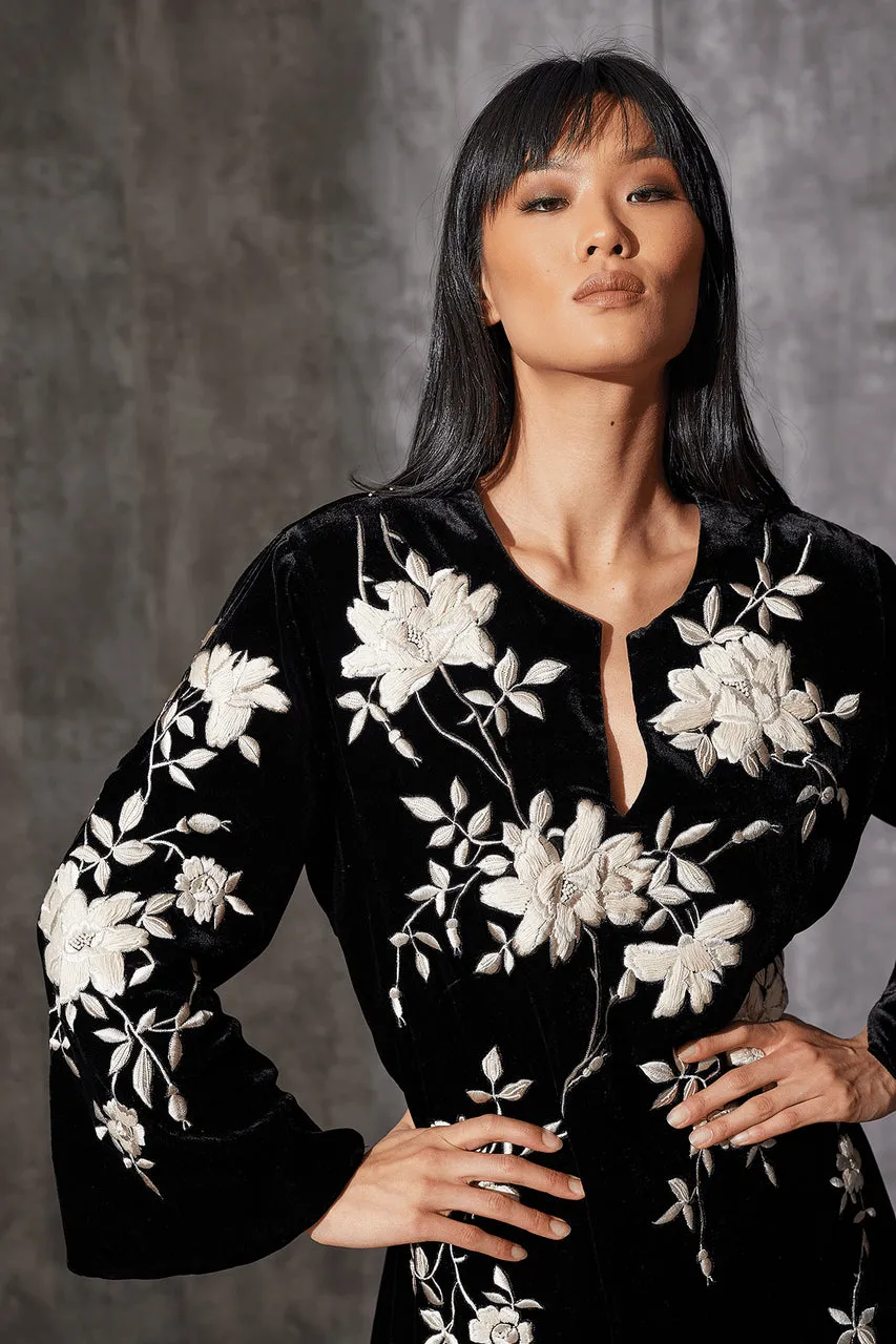 Couture Velvet Silk Embroidered Fringe Tunic