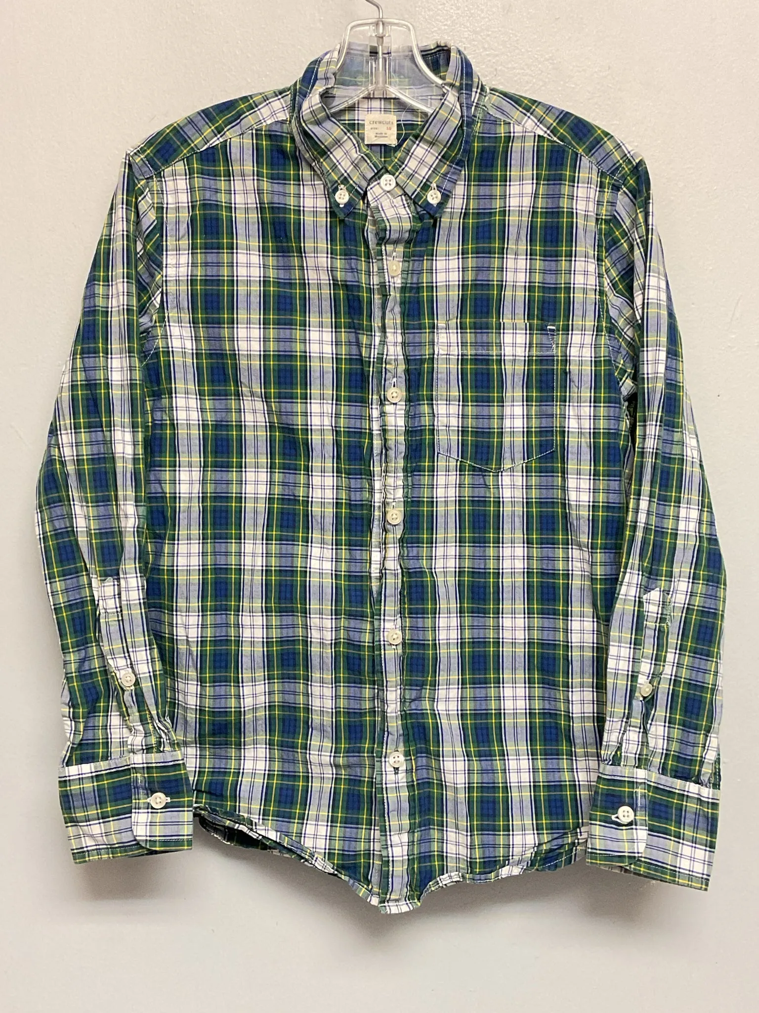 Crew Cuts Size 10 Green & Blue Plaid Cotton Big Boys Shirts & Polos