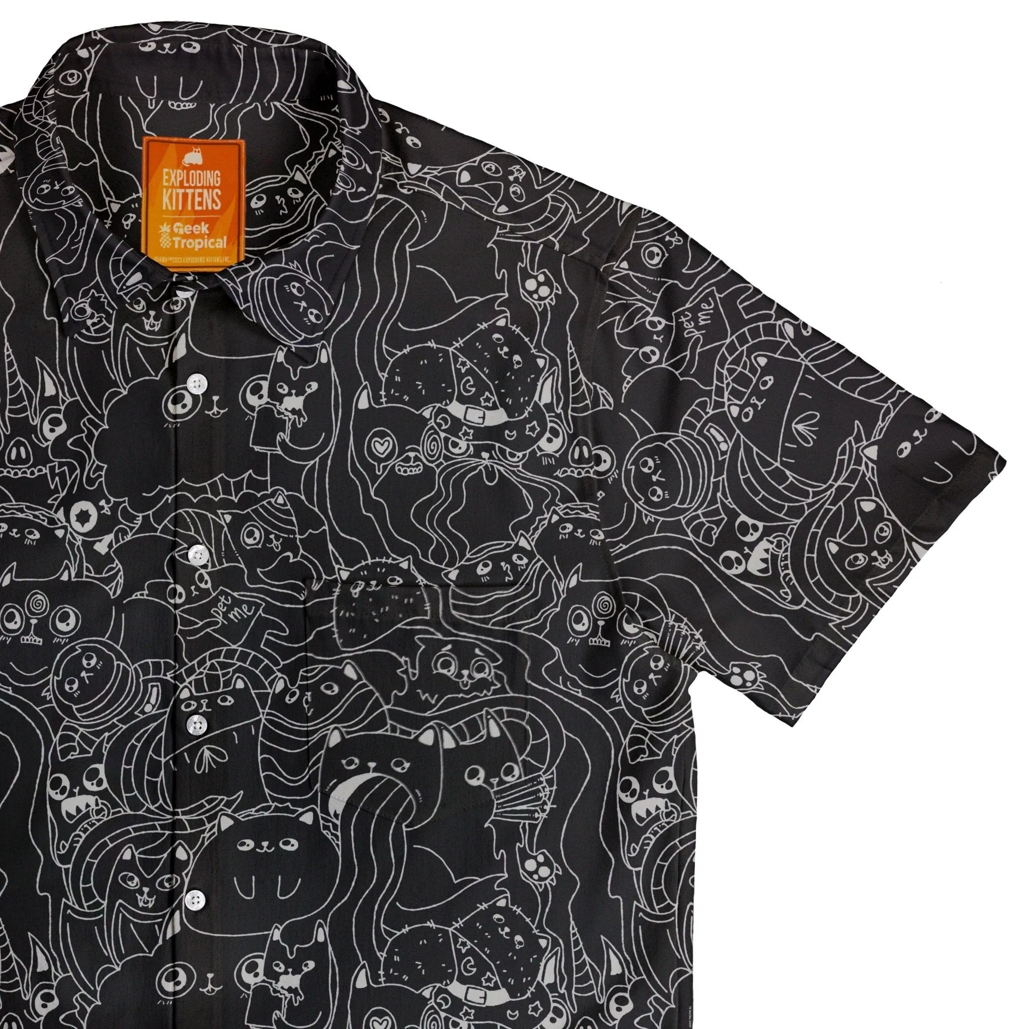 Exploding Kittens Mashup Black Button Up Shirt