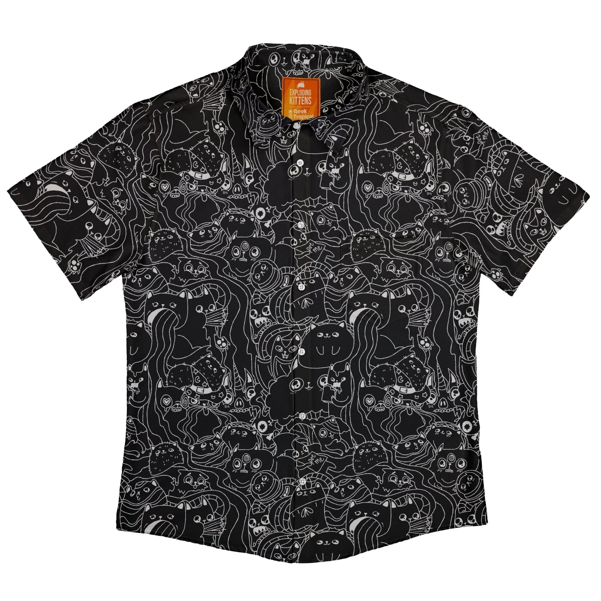 Exploding Kittens Mashup Black Button Up Shirt