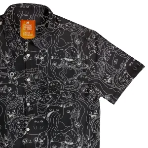 Exploding Kittens Mashup Black Button Up Shirt