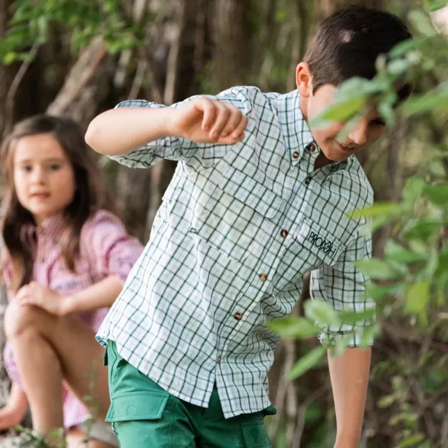 Founders Kids Fishing Shirt- Posy Green Powder Blue Windowpane