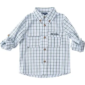 Founders Kids Fishing Shirt- Posy Green Powder Blue Windowpane