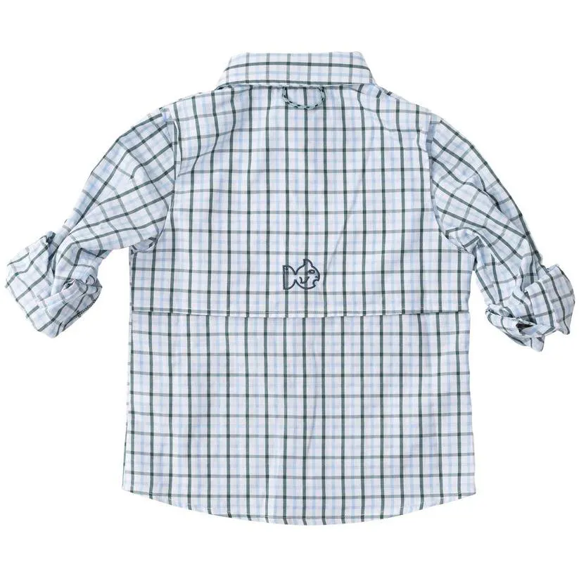 Founders Kids Fishing Shirt- Posy Green Powder Blue Windowpane