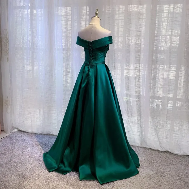 Getadme Beauty-Emily Vintage Off The Shoulder Evening Dresses Long Satin Prom Dress Elegant Women Formal Gowns Wedding Maxi Dress Party