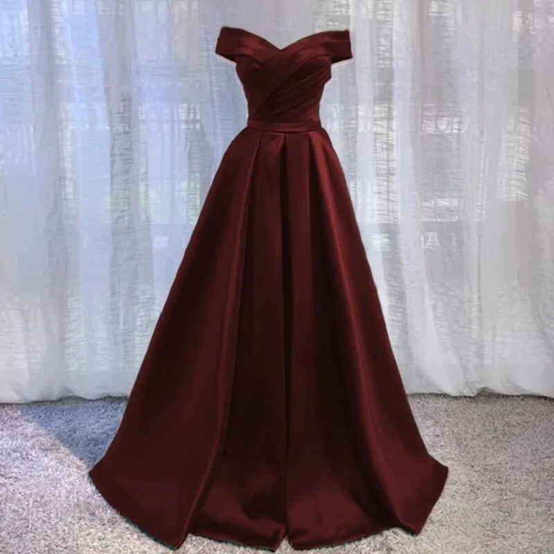 Getadme Beauty-Emily Vintage Off The Shoulder Evening Dresses Long Satin Prom Dress Elegant Women Formal Gowns Wedding Maxi Dress Party