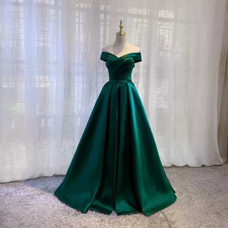 Getadme Beauty-Emily Vintage Off The Shoulder Evening Dresses Long Satin Prom Dress Elegant Women Formal Gowns Wedding Maxi Dress Party