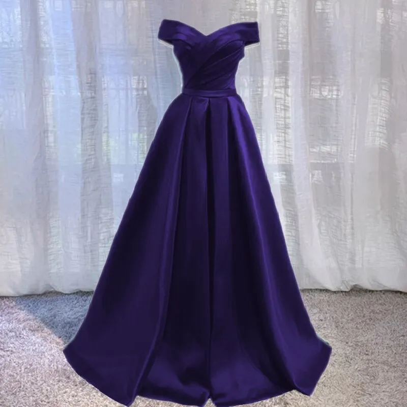 Getadme Beauty-Emily Vintage Off The Shoulder Evening Dresses Long Satin Prom Dress Elegant Women Formal Gowns Wedding Maxi Dress Party