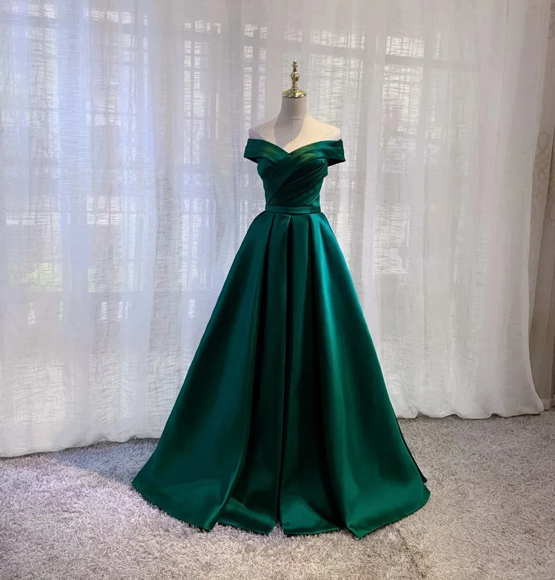 Getadme Beauty-Emily Vintage Off The Shoulder Evening Dresses Long Satin Prom Dress Elegant Women Formal Gowns Wedding Maxi Dress Party
