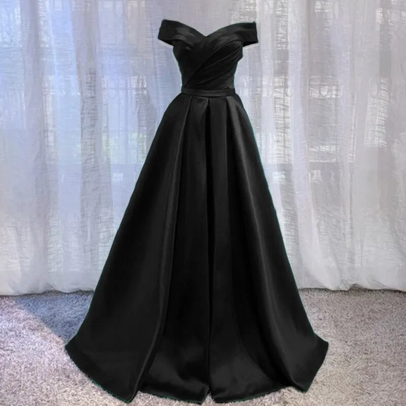 Getadme Beauty-Emily Vintage Off The Shoulder Evening Dresses Long Satin Prom Dress Elegant Women Formal Gowns Wedding Maxi Dress Party