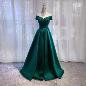 Getadme Beauty-Emily Vintage Off The Shoulder Evening Dresses Long Satin Prom Dress Elegant Women Formal Gowns Wedding Maxi Dress Party
