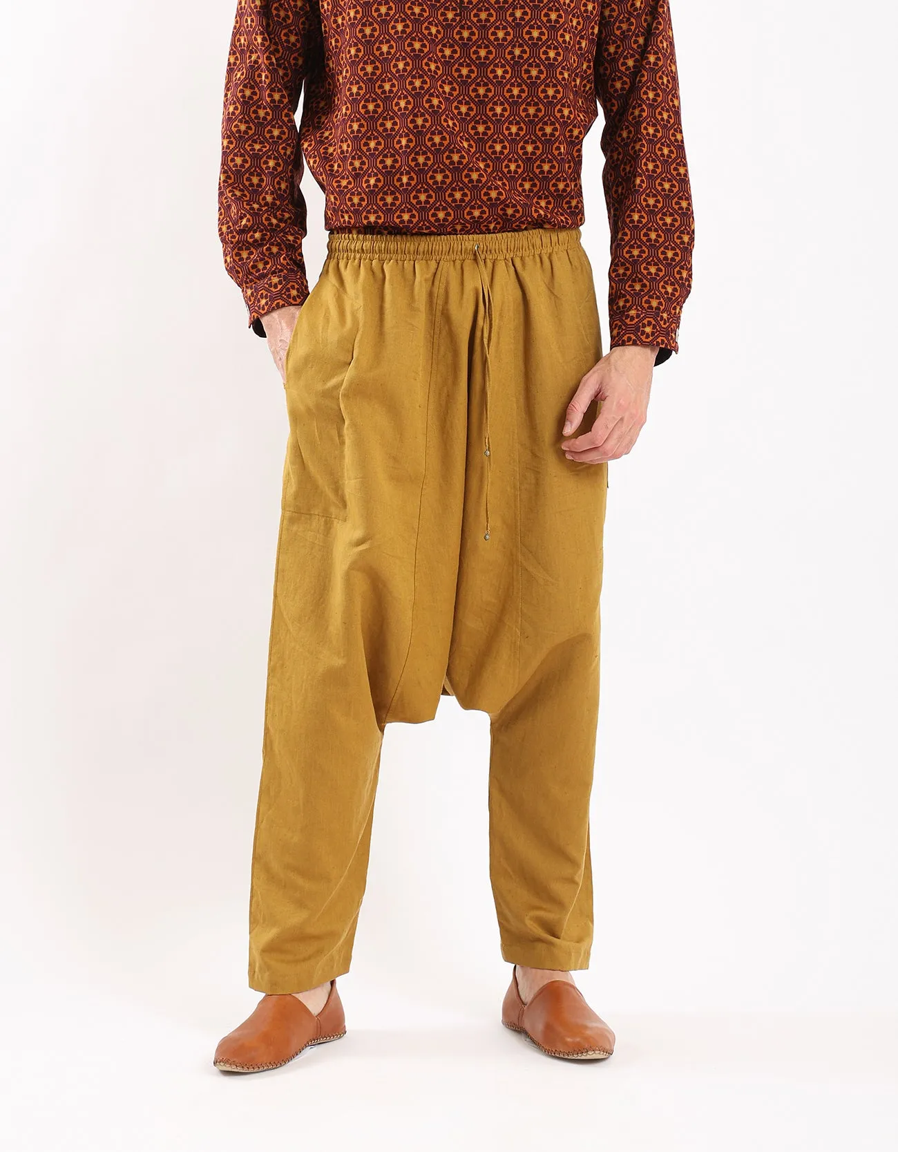 harem linen pants with elastic waistband