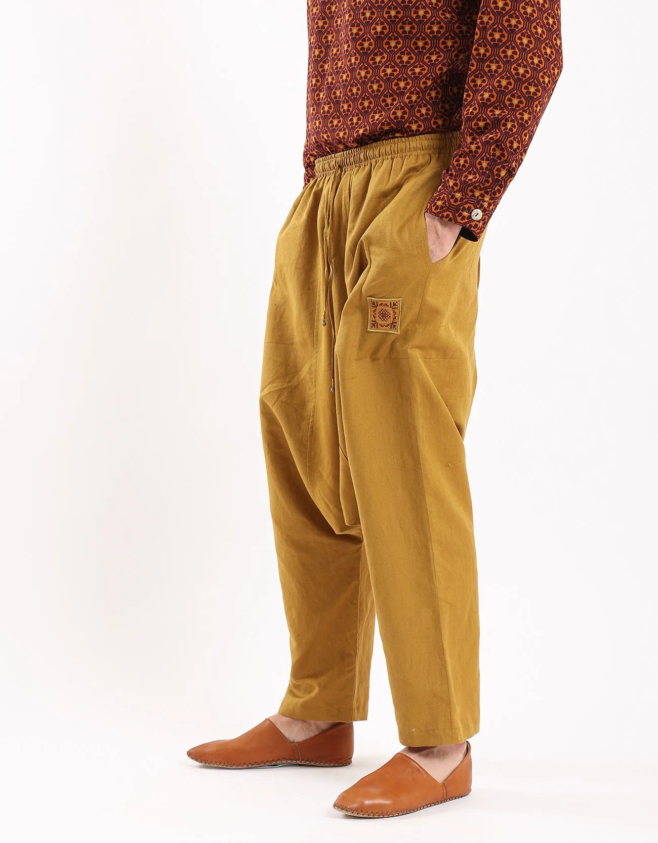 harem linen pants with elastic waistband
