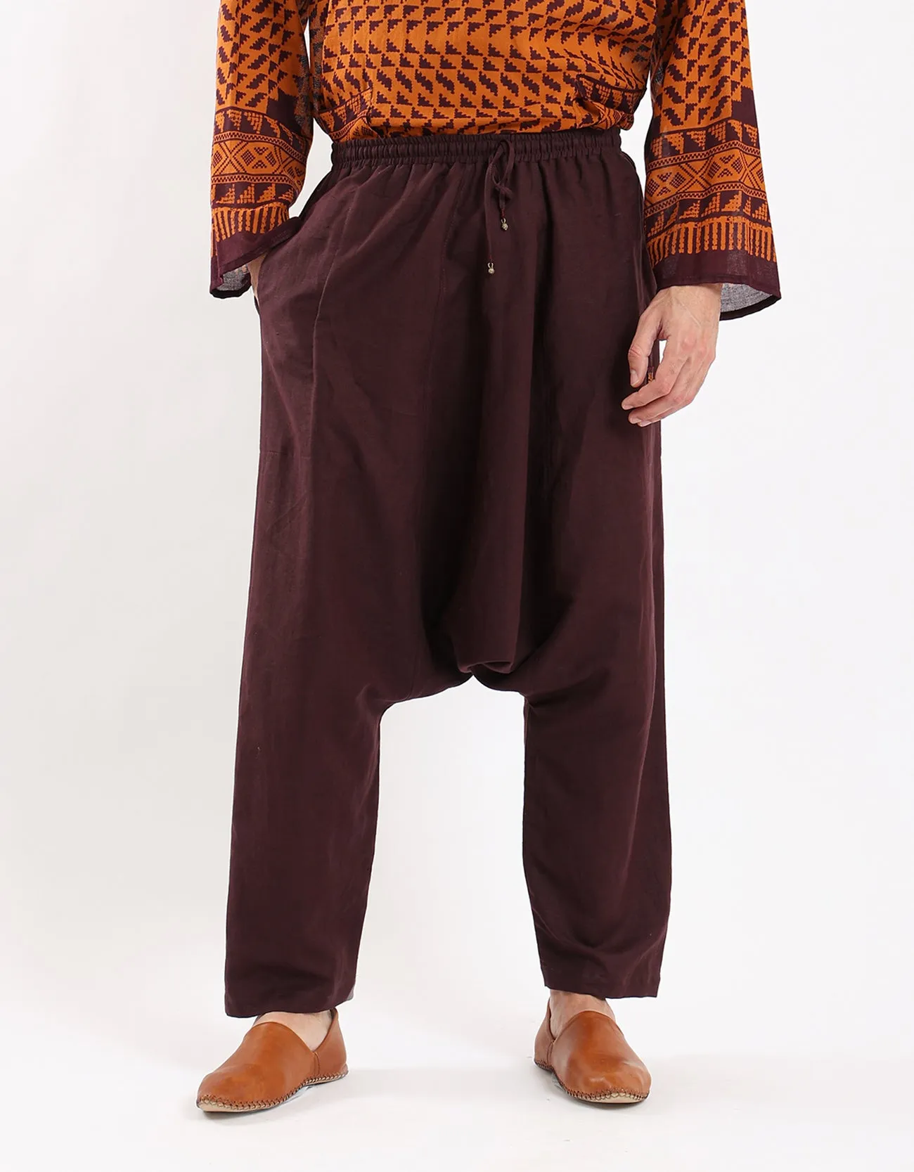 harem linen pants with elastic waistband
