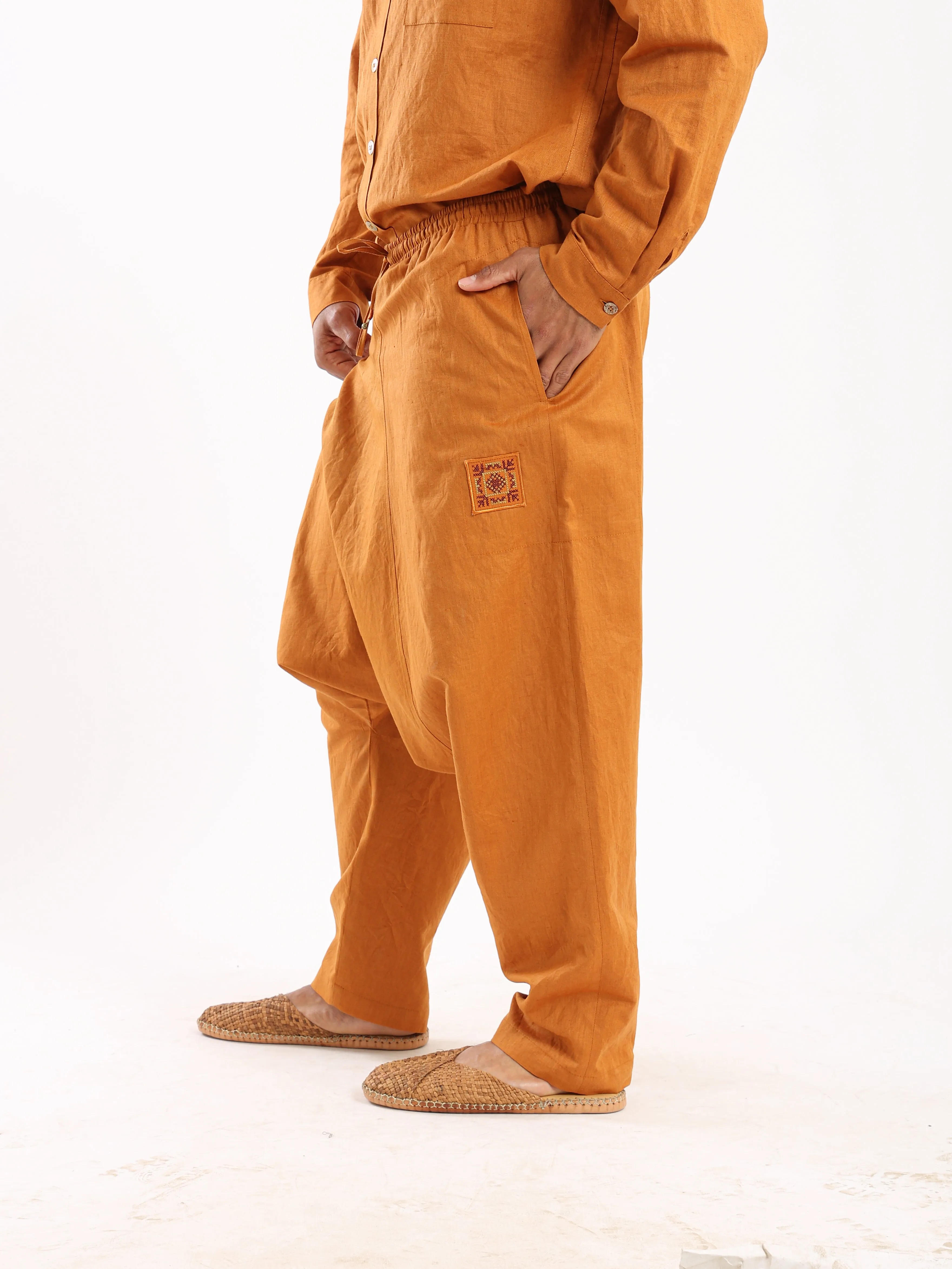 harem linen pants with elastic waistband