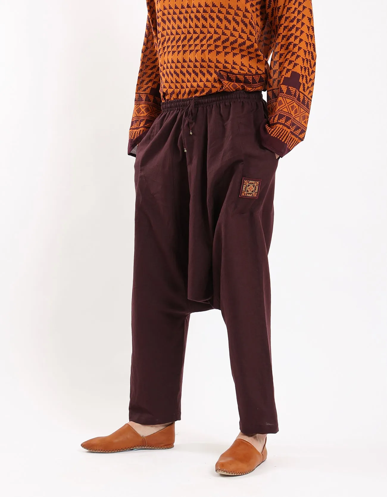 harem linen pants with elastic waistband