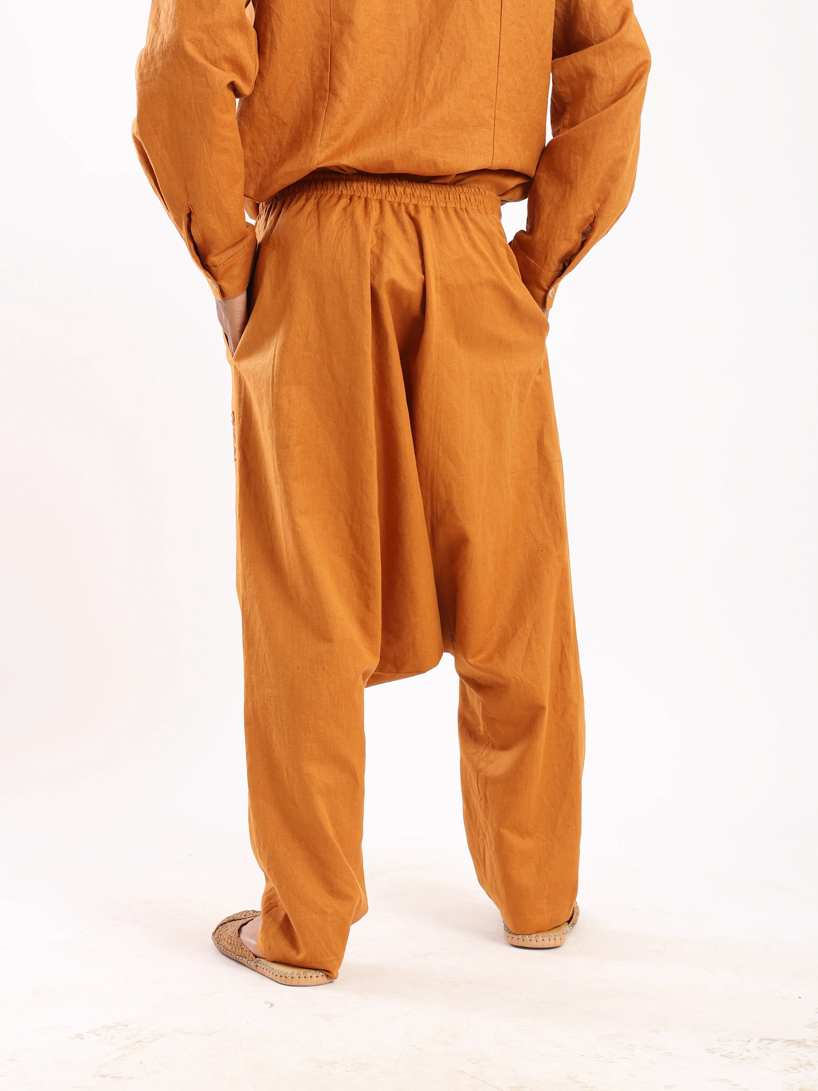 harem linen pants with elastic waistband