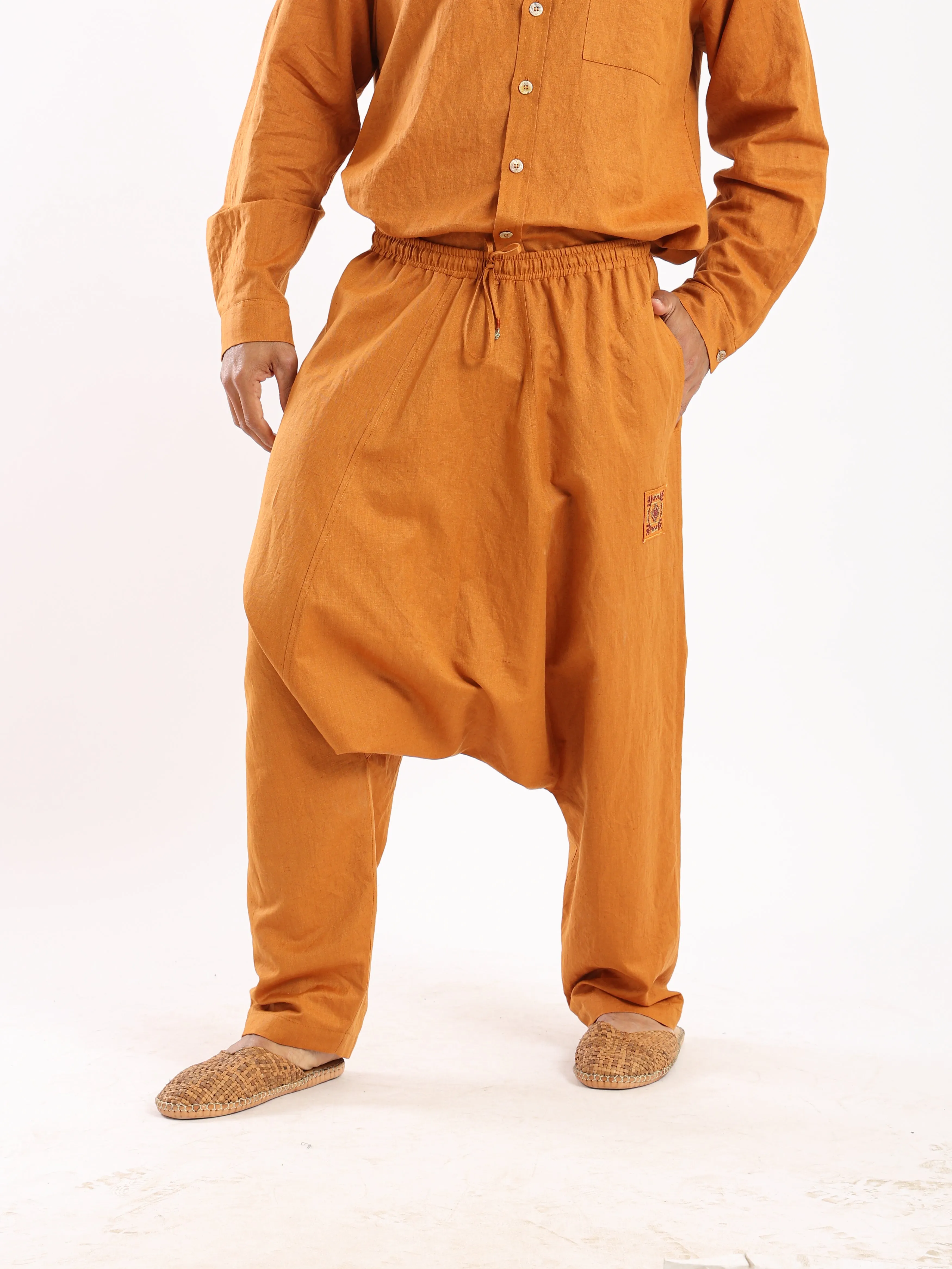 harem linen pants with elastic waistband
