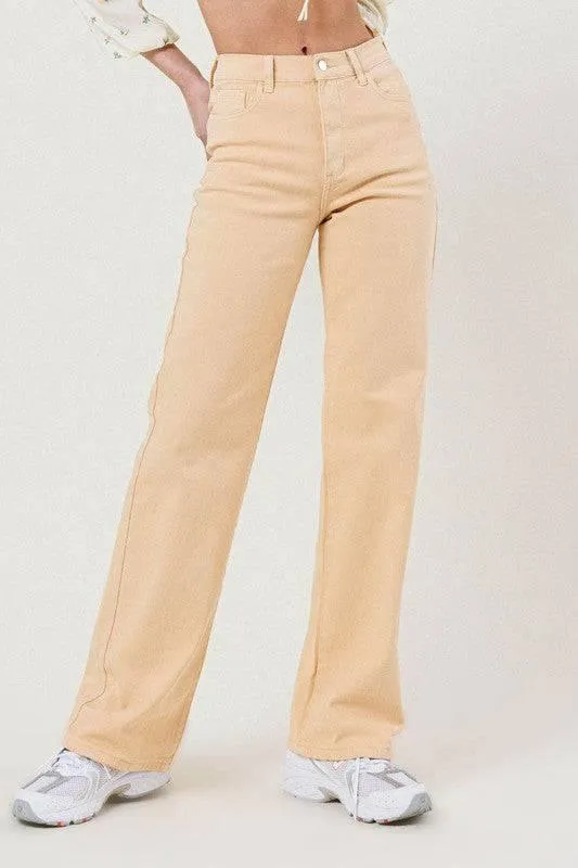 High waisted wide cut straight leg jeans