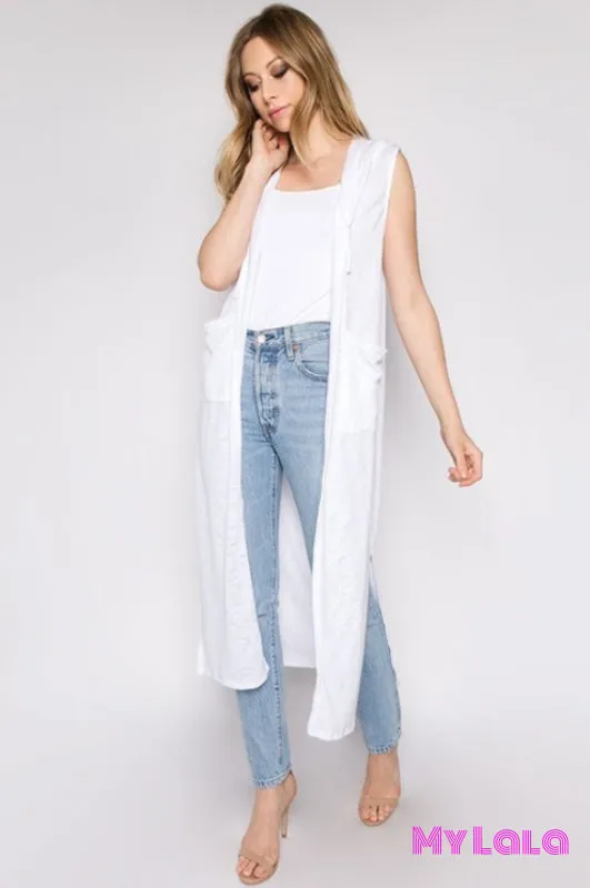 Hooded Sleeveless Cardigan (White)
