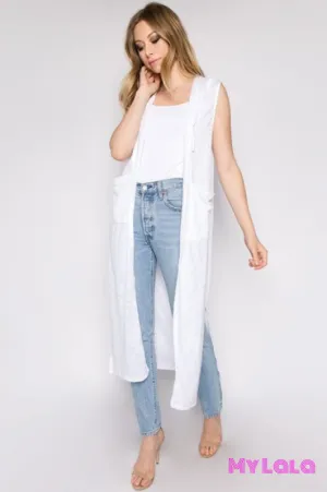 Hooded Sleeveless Cardigan (White)