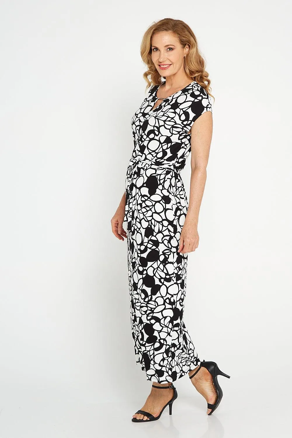 Keyhole Maxi Dress - Black/White Circles