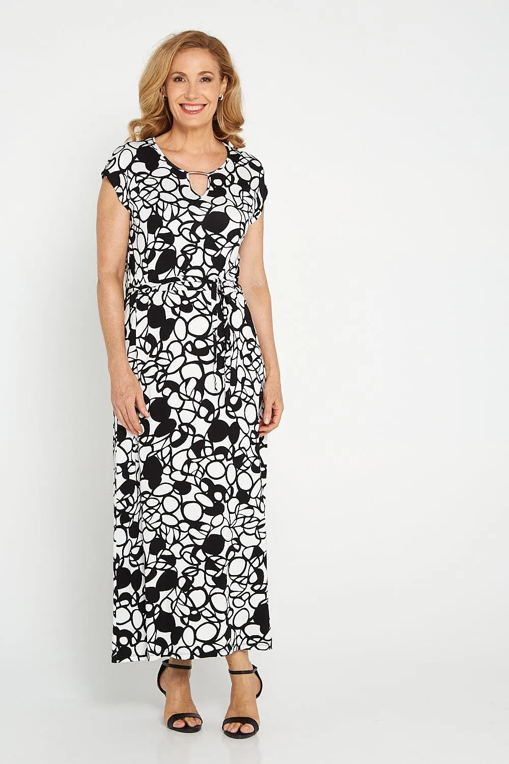 Keyhole Maxi Dress - Black/White Circles