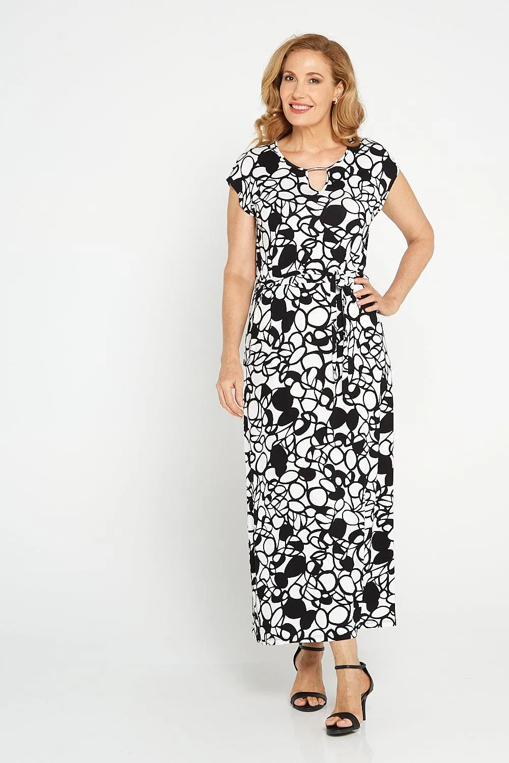Keyhole Maxi Dress - Black/White Circles