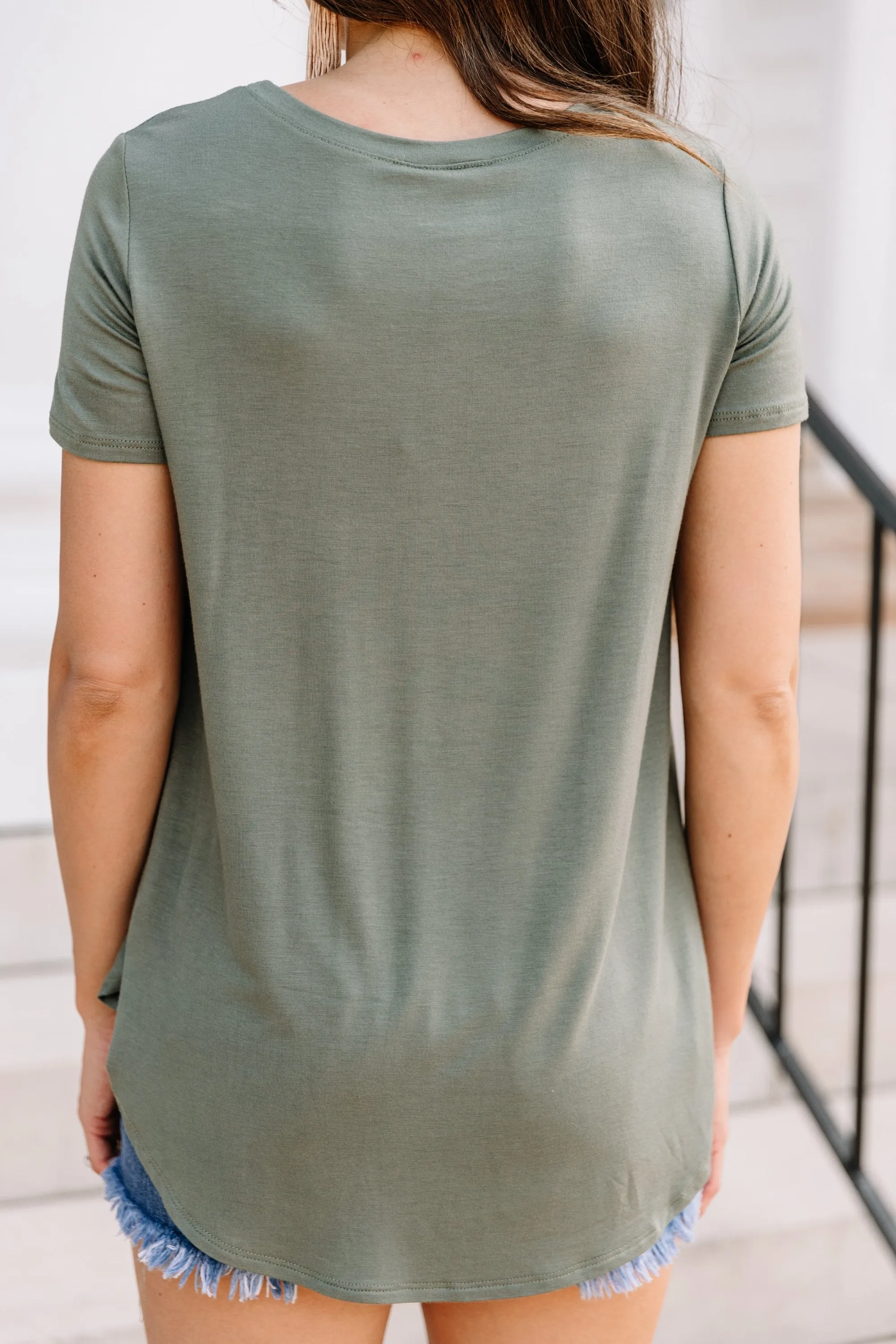 Let's Meet Later Light Olive Green Top