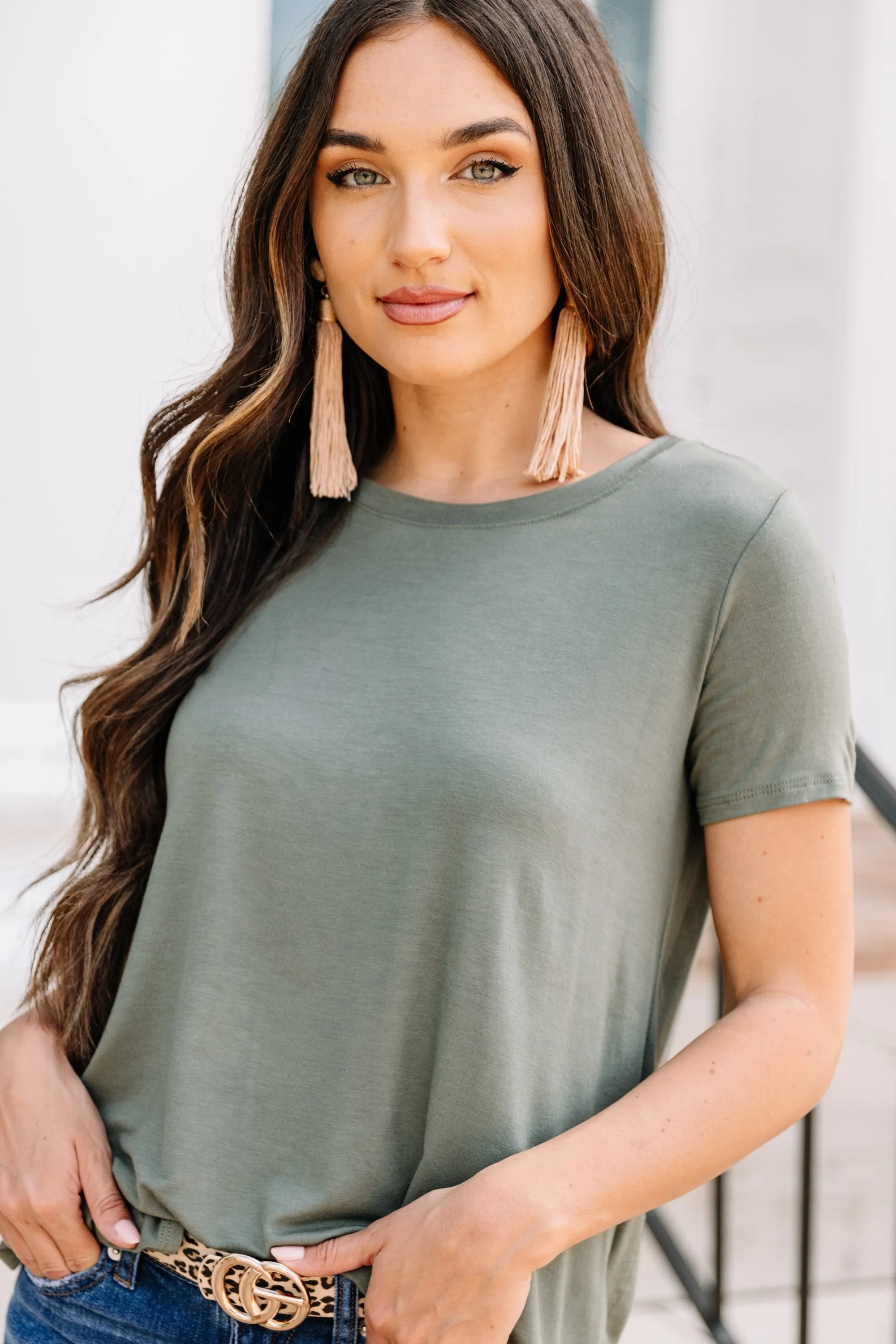 Let's Meet Later Light Olive Green Top