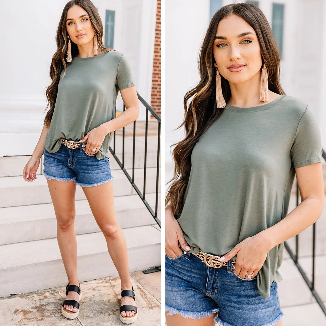 Let's Meet Later Light Olive Green Top