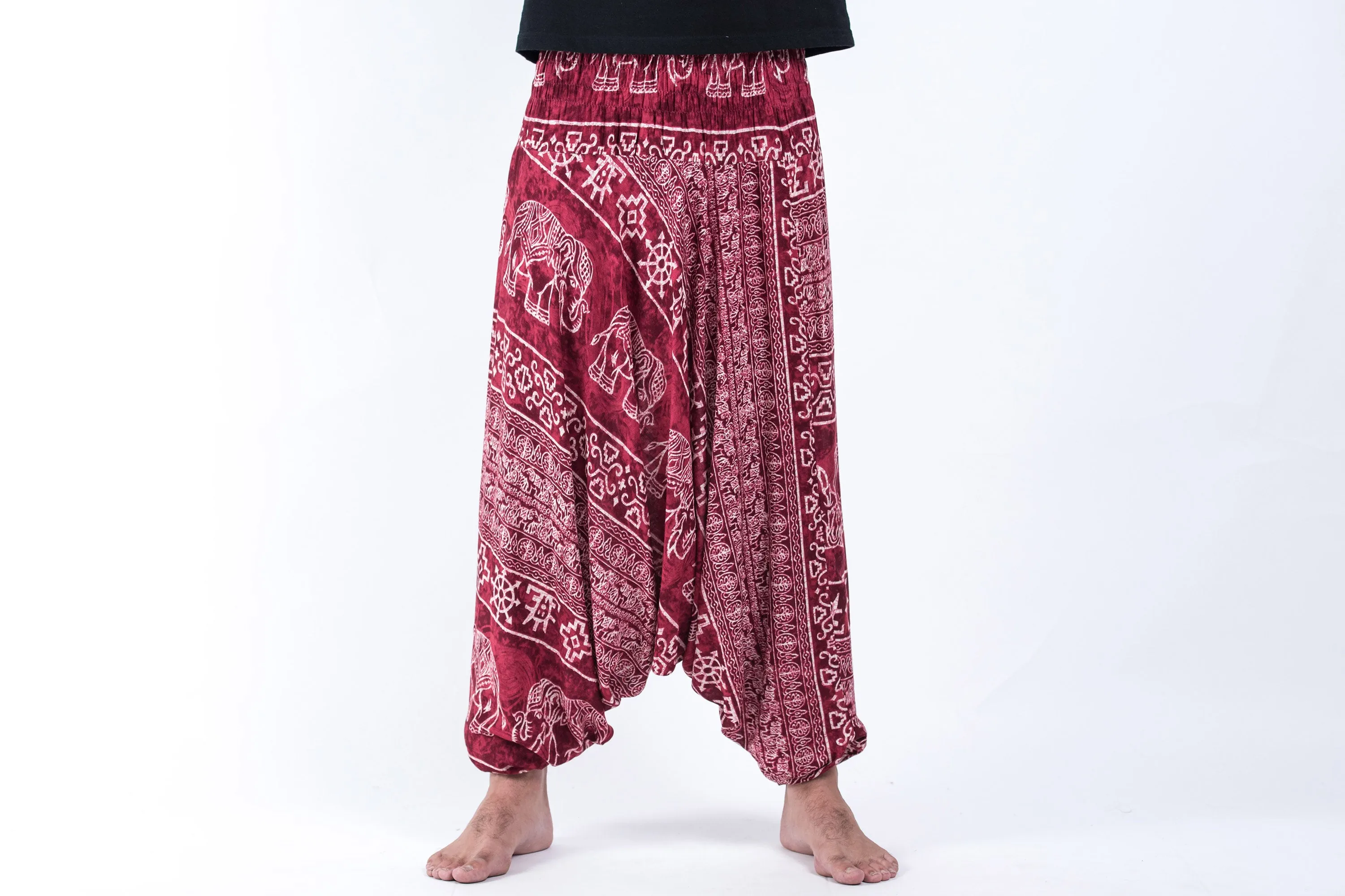 Marble Elephant Drop Crotch Men's Elephant Pants in Red