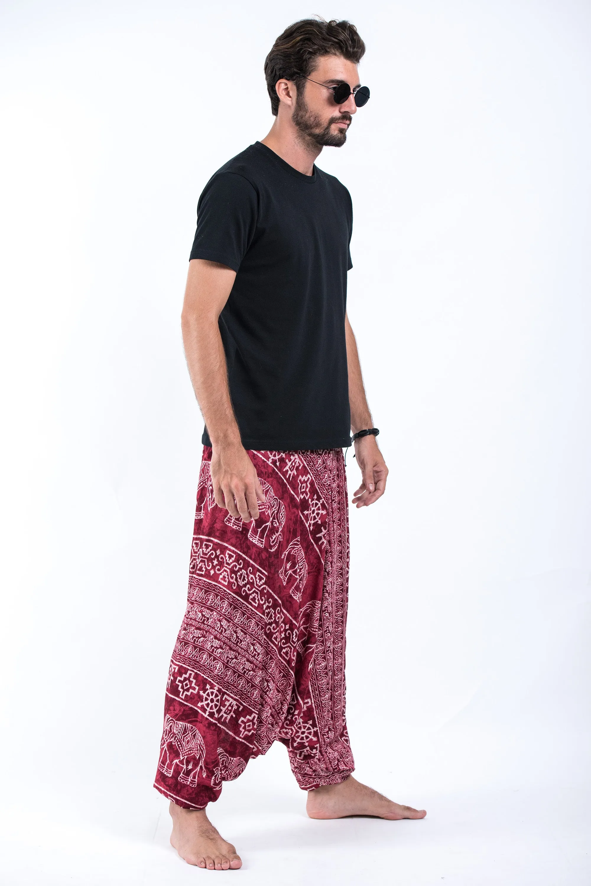 Marble Elephant Drop Crotch Men's Elephant Pants in Red