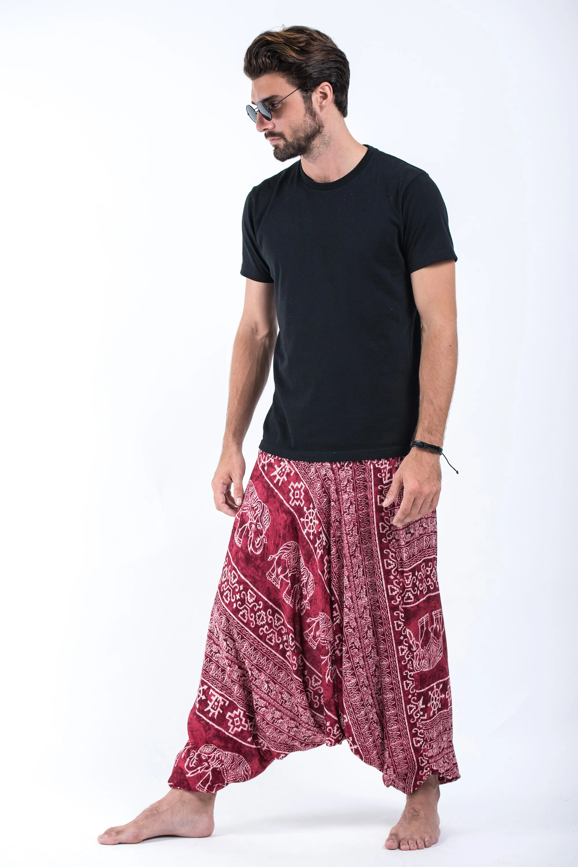 Marble Elephant Drop Crotch Men's Elephant Pants in Red