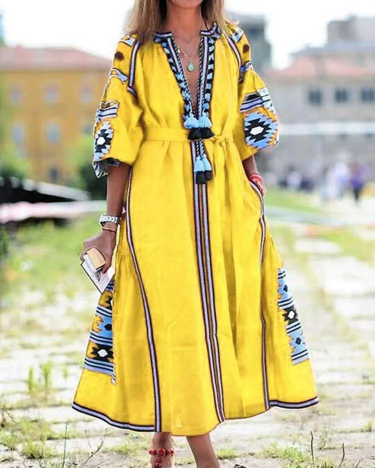 New Women Bohemia Print Long Dresses