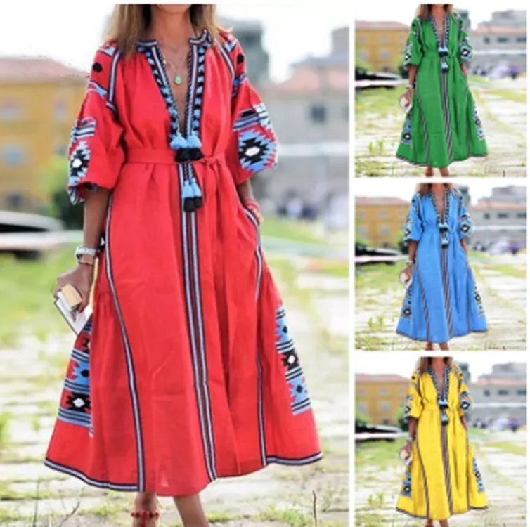 New Women Bohemia Print Long Dresses