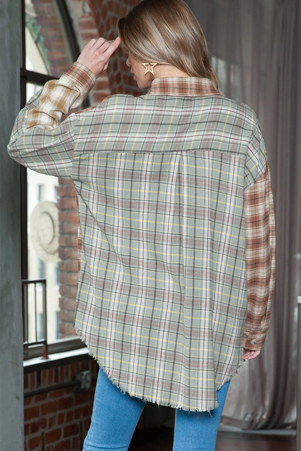 Nsquared Plaid Collared Neck Long Sleeve Shirt