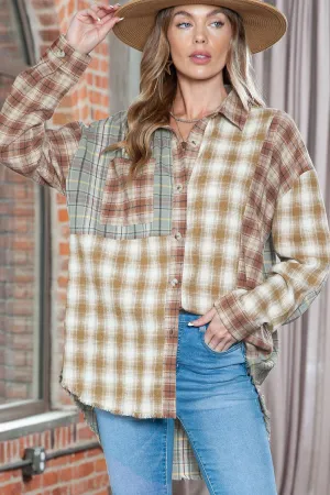 Nsquared Plaid Collared Neck Long Sleeve Shirt